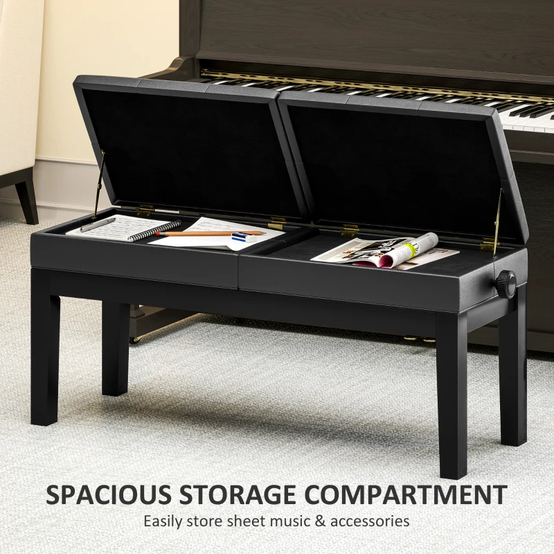 HOMCOM Piano Bench with Storage, Height Adjustable Piano Stool, PU Leather Tufted Keyboard Seat, Black