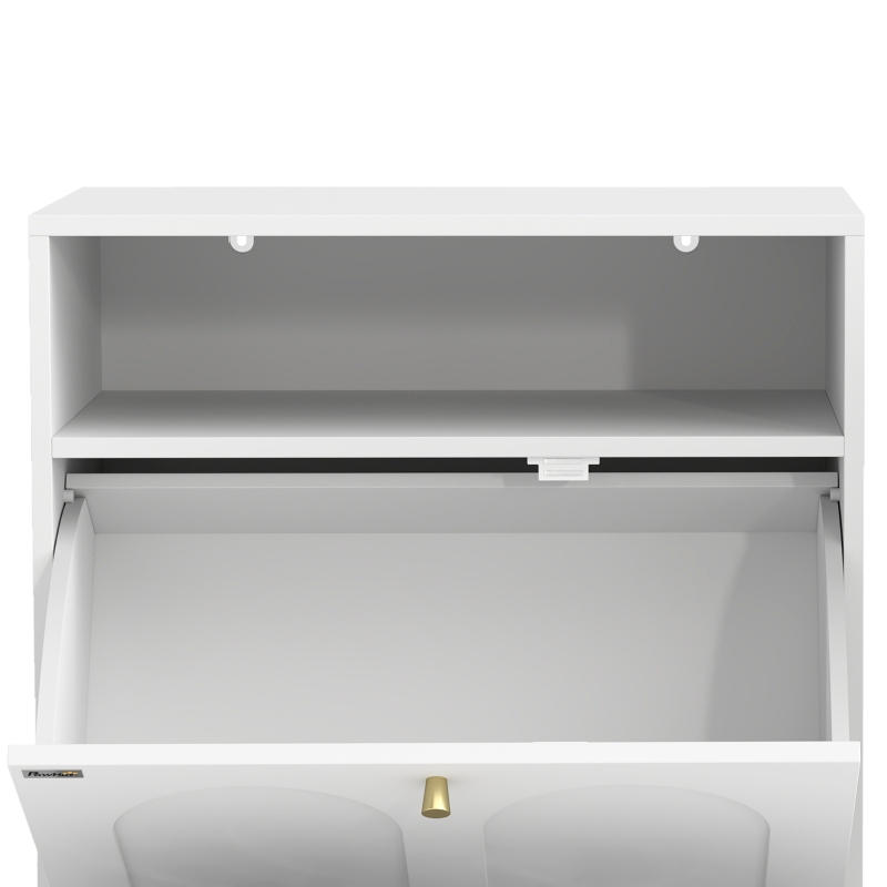 PawHut Dog Feeding Station, Dog Food Storage Cabinet with 2 Elevated Bowls, Tilt-Out Cabinet and Storage Shelf, White