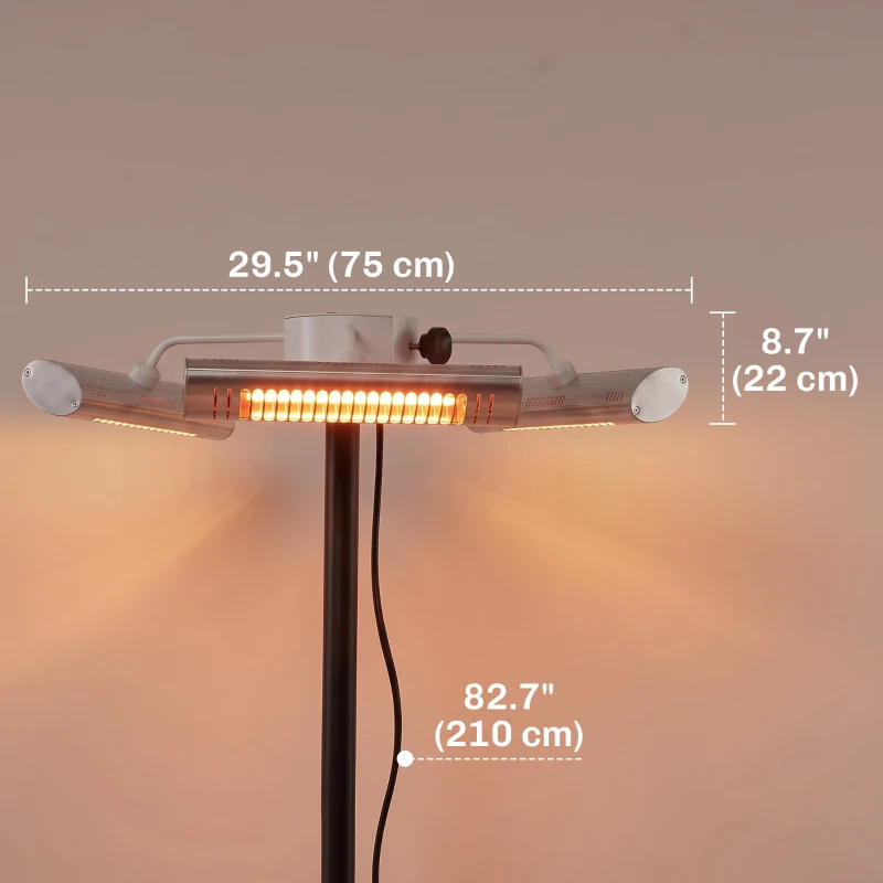 Outsunny Electric Patio Heater with 3 Heating Panels and Ultra-low Glare, Aluminum Alloy Parasol Heater with Infrared Remote Control for Garden Pergola Gazebo Umbrella, Silver