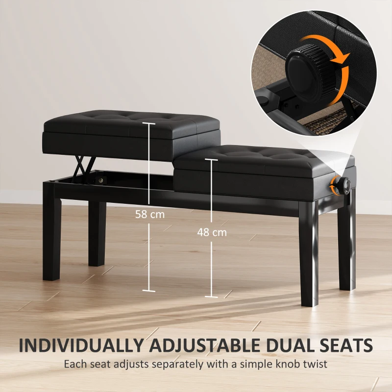 HOMCOM Piano Bench with Storage, Height Adjustable Piano Stool, PU Leather Tufted Keyboard Seat, Black