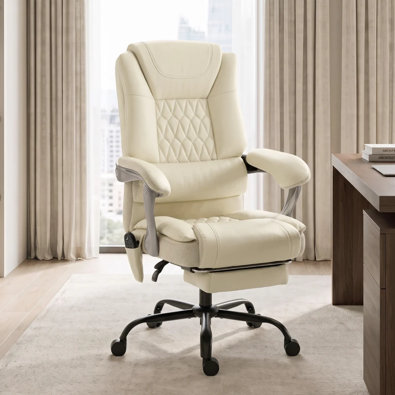 HOMCOM 400lbs Massage Office Chair with Heat, Big and Tall Desk Chair, Lumbar Support, Reclining, Footrest, Beige