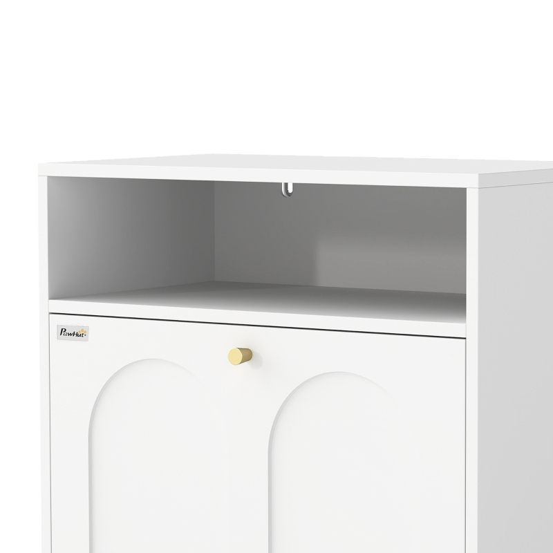 PawHut Dog Feeding Station, Dog Food Storage Cabinet with 2 Elevated Bowls, Tilt-Out Cabinet and Storage Shelf, White