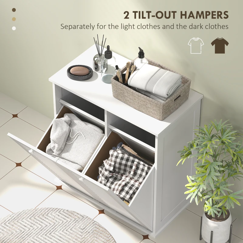 HOMCOM Tilt Out Laundry Cabinet, Laundry Basket Cabinet with 2 Baskets and 2 Louvered Doors, White