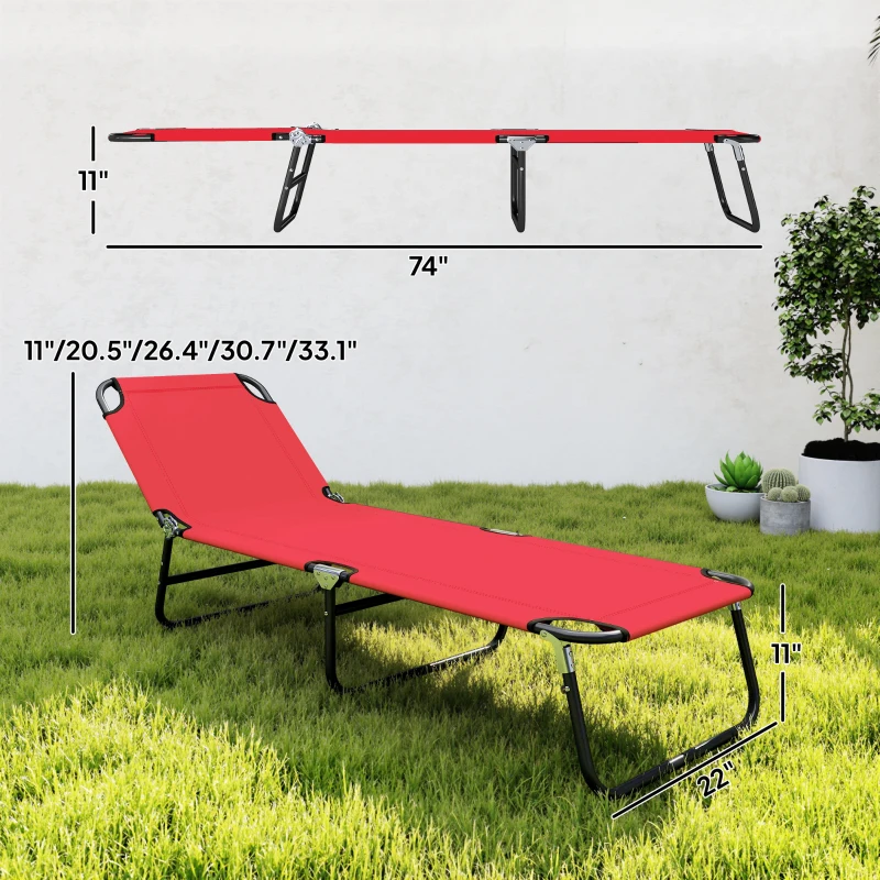 Outsunny Folding Chaise Lounge Pool Chairs, Outdoor Sun Tanning Chairs with 5-Level Reclining Back, Steel Frame for Beach, Yard, Patio, Red