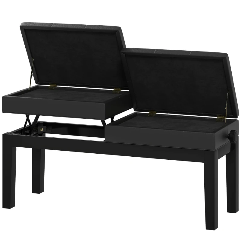 HOMCOM Piano Bench with Storage, Height Adjustable Piano Stool, PU Leather Tufted Keyboard Seat, Black