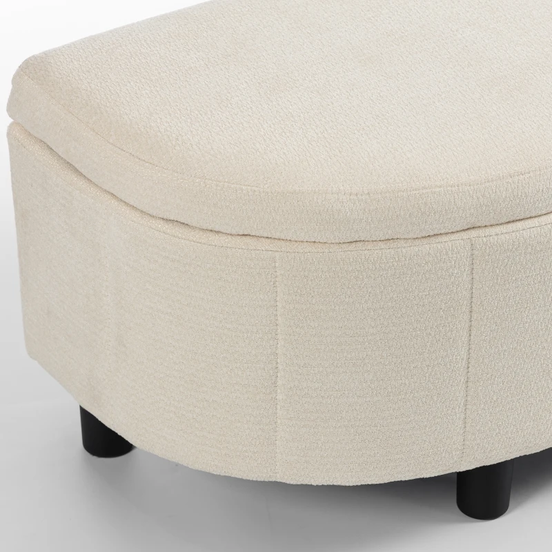 HOMCOM Chenille Fabric Semi-Round Ottoman with Hydraulic Lift-Top Storage, 484 lbs Capacity, Footstool, Cream White