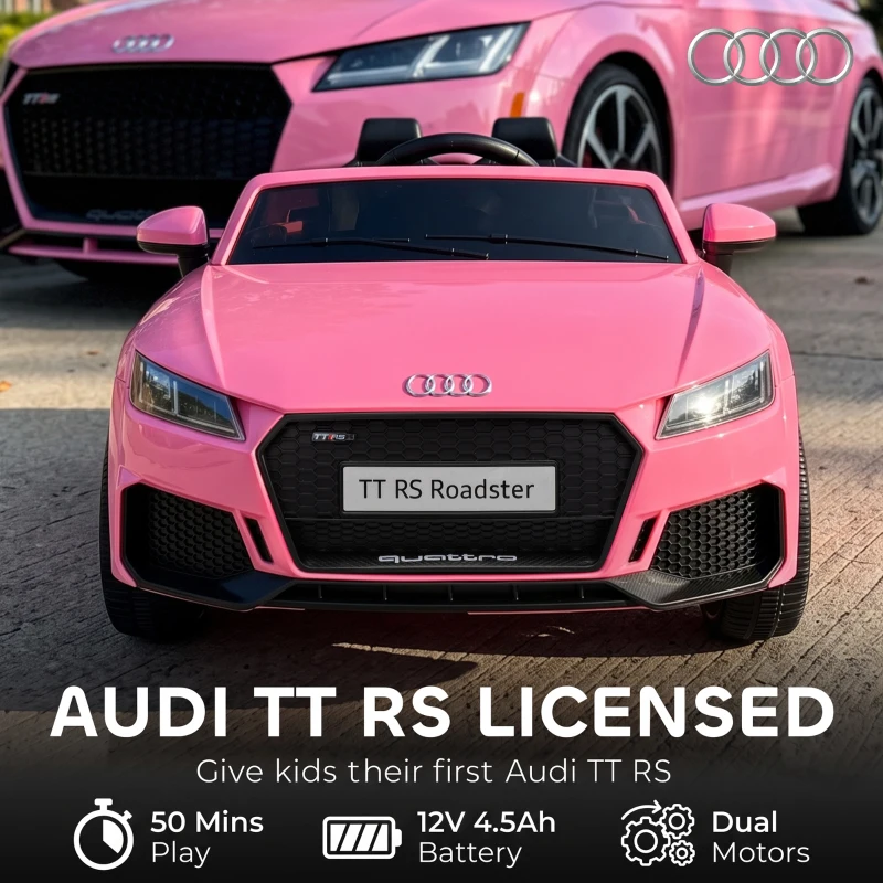 Qaba 12V Ride on Car for Kids, Audi TT RS Licensed Electric Car with Remote Control, Dual Motors, for 2-3 Years, Pink