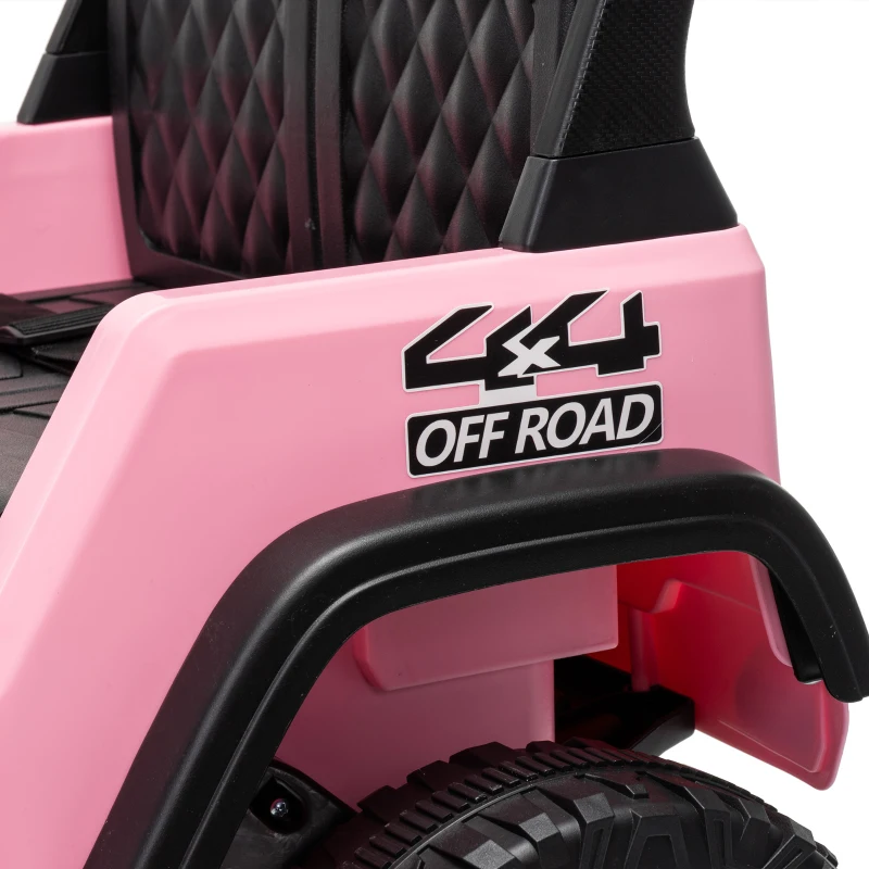 Qaba 12V Ride on Truck Car with Remote, Soft Start, 4-Wheel Suspension, Safety Belt, Lights, USB Music for Ages 2-4, Pink