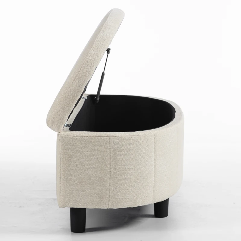 HOMCOM Chenille Fabric Semi-Round Ottoman with Hydraulic Lift-Top Storage, 484 lbs Capacity, Footstool, Cream White