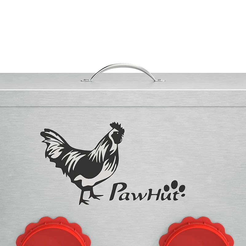 PawHut 35LB Automatic Chicken Feeder, Metal Poultry Feeder w/ 6 No-Waste Ports & Lid, Rat Proof, Weatherproof Design and Stand