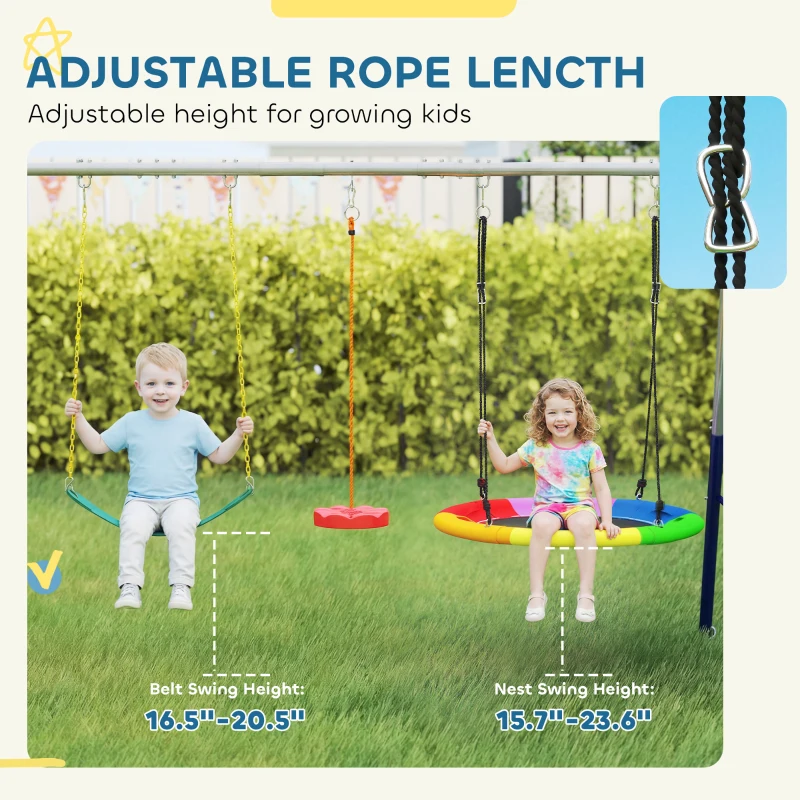 Qaba 5-in-1 Kids Swing Set with Slide, Swings and Glider for Backyard, 770lbs Capacity, for Ages 3-8, Mixed Color