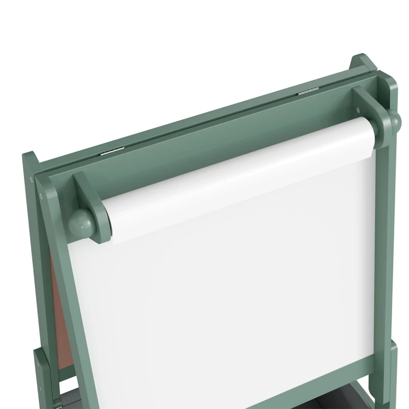 Qaba Art Easel for Kids, 3-in-1 Double-Sided Kids Easel with Chalkboard, Whiteboard, Paper Roll, 2 Storage Bins for 3-8, Green