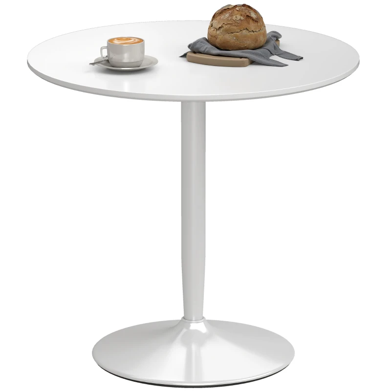 HOMCOM Modern Kitchen Table for 2 People, Round Dining Table with Steel Base for Living Room, Dining Room, White