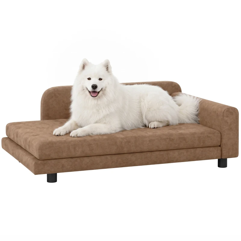 PawHut Dog Bed for Large Breeds, Soft Velvet Dog Couch with Removable Cushion, Backrest, Armrest and Low Feet, Brown