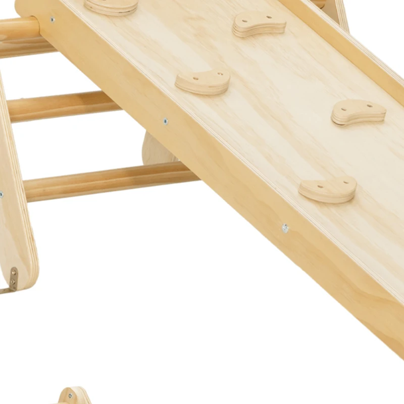 Qaba Pikler Triangle Set, 3 in 1 Climbing Toys with Ramp for Toddlers, Nature Wood