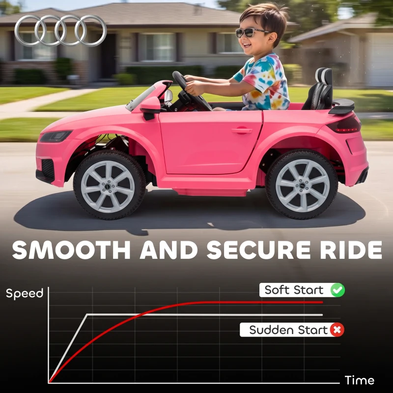 Qaba 12V Ride on Car for Kids, Audi TT RS Licensed Electric Car with Remote Control, Dual Motors, for 2-3 Years, Pink