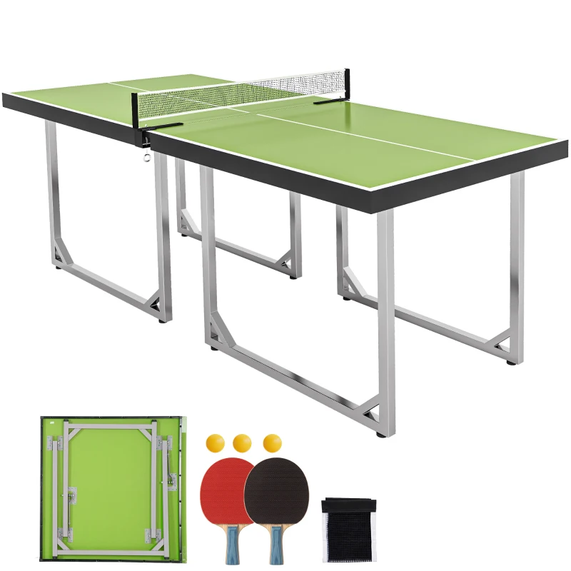 Soozier 6x3 ft Compact Midsize Table Tennis Table Multi-Use Family Ping-pong Table Free Standing Folding Green