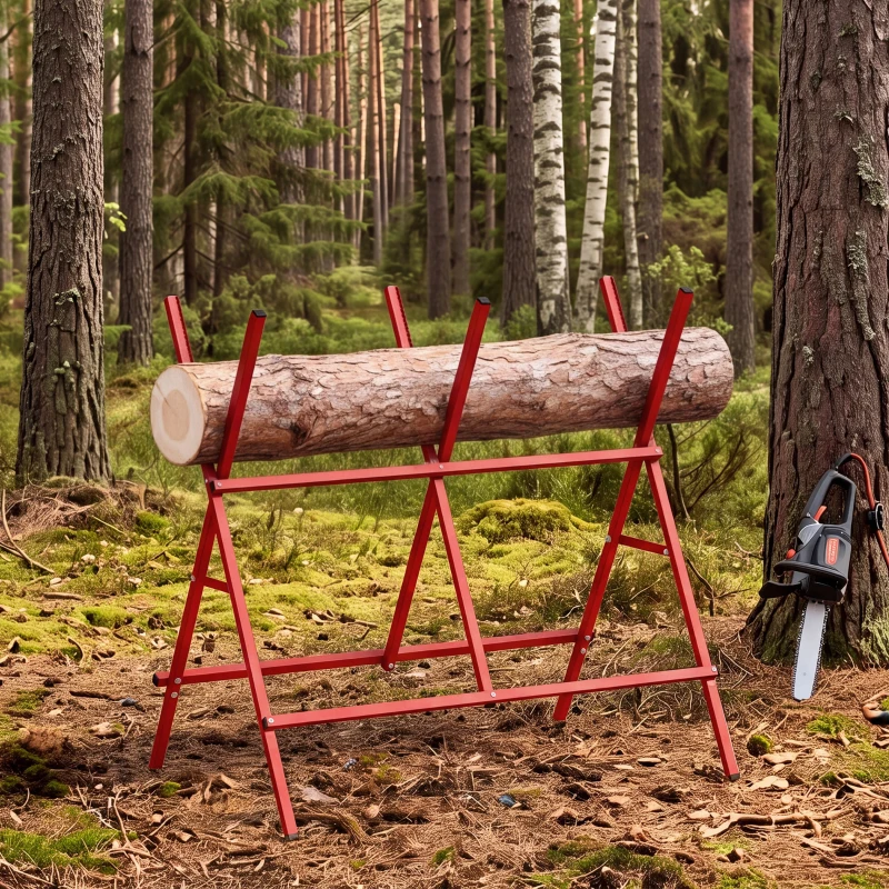 HOMCOM Foldable Saw Horse, Heavy Duty Cutting Stand with Adjustable Height and Width, A-Frame Sawhorse with Locking Buckle
