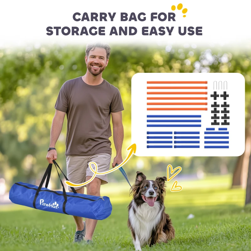 PawHut Dog Agility Training Equipment Adjustable Poles for Dog Agility Course with Carry Bag