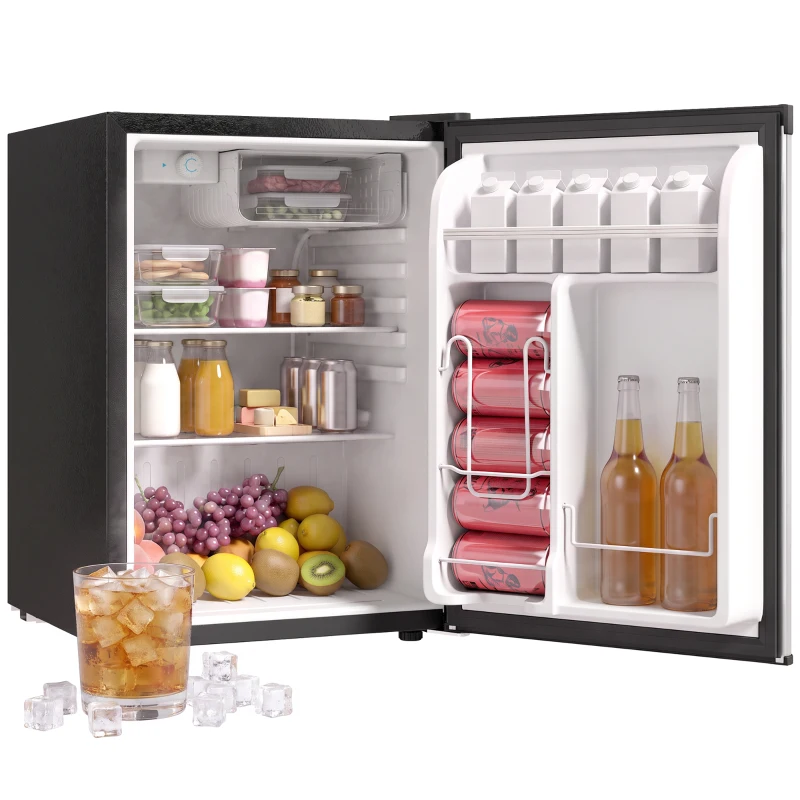 HOMCOM 2.6 Cu Ft Mini Fridge with Chiller Box, Single Door Compact Refrigerator, Adjustable Thermostat, Reversible Door, Silver