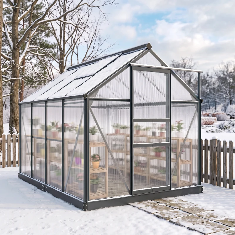 Outsunny Polycarbonate Greenhouse, Heavy Duty Outdoor Aluminum Walk-in Green House Kit Vent Door, 6.2'x8.3'x6.6' Gray