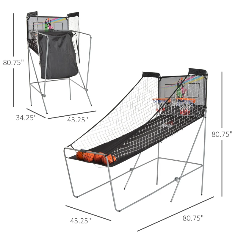 HOMCOM Double Shots Arcade Basketball System Foldable Two Player Basketball