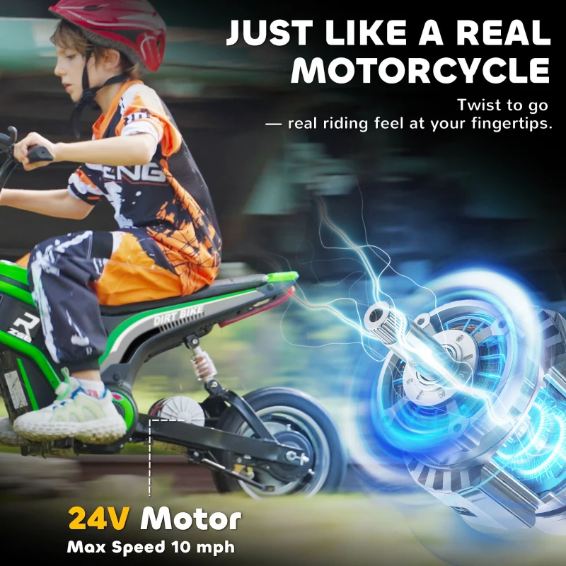 Aosom 24V 350W Electric Dirt Bike Up to 15 MPH w/ Twist Grip Throttle, Green