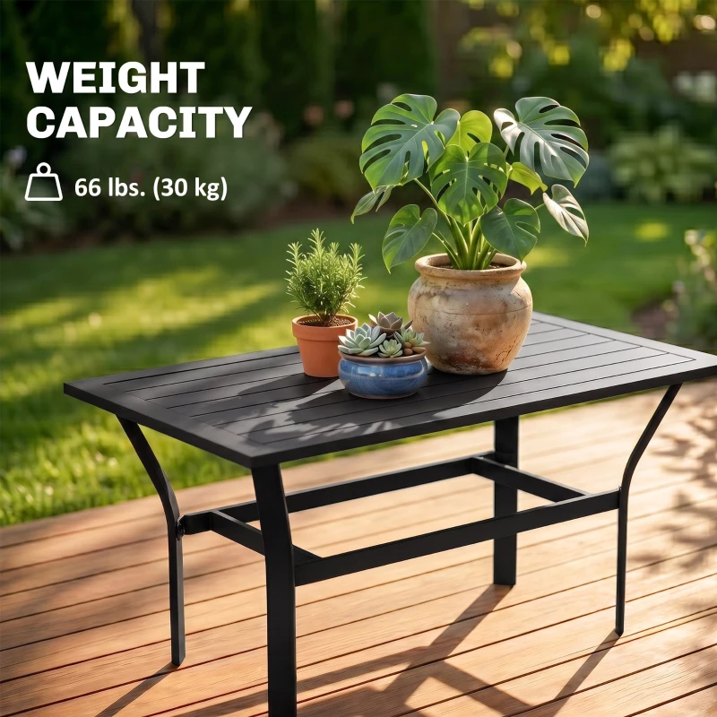 Outsunny Outdoor Side Table with Slatted Tabletop, Metal Patio Coffee Table for Garden, Balcony, Black