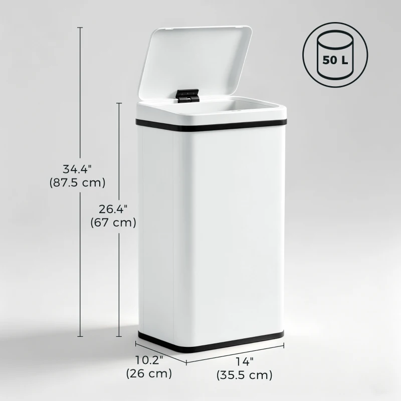 HOMCOM 13.2 Gal (50 L) Automatic Garbage Can w/ Soft-Close Lid, Trash Can with Fingerprint Resistant Stainless Steel, White
