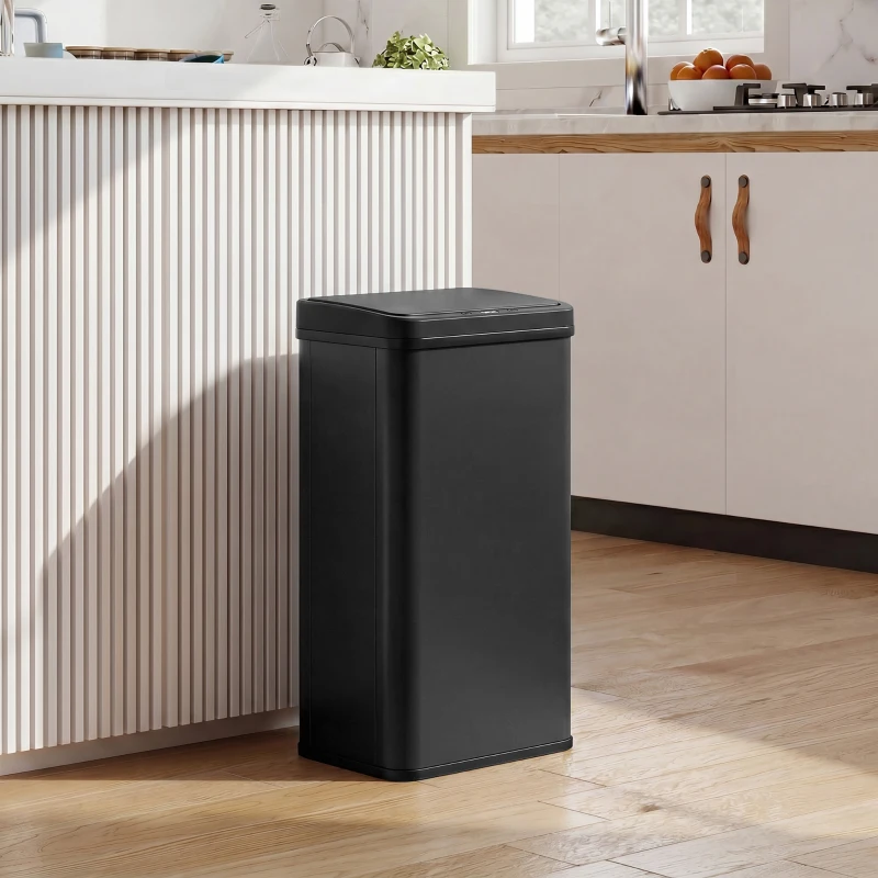 HOMCOM 13.2 Gal (50 L) Automatic Garbage Can w/ Soft-Close Lid, Trash Can with Fingerprint Resistant Stainless Steel, Black