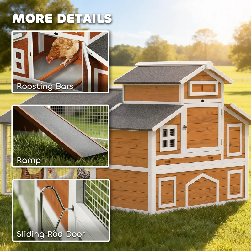 PawHut 79"L Chicken Coop with Run for 6 Chickens, Wooden Chicken House with Nesting Boxes and Pull-Out Tray