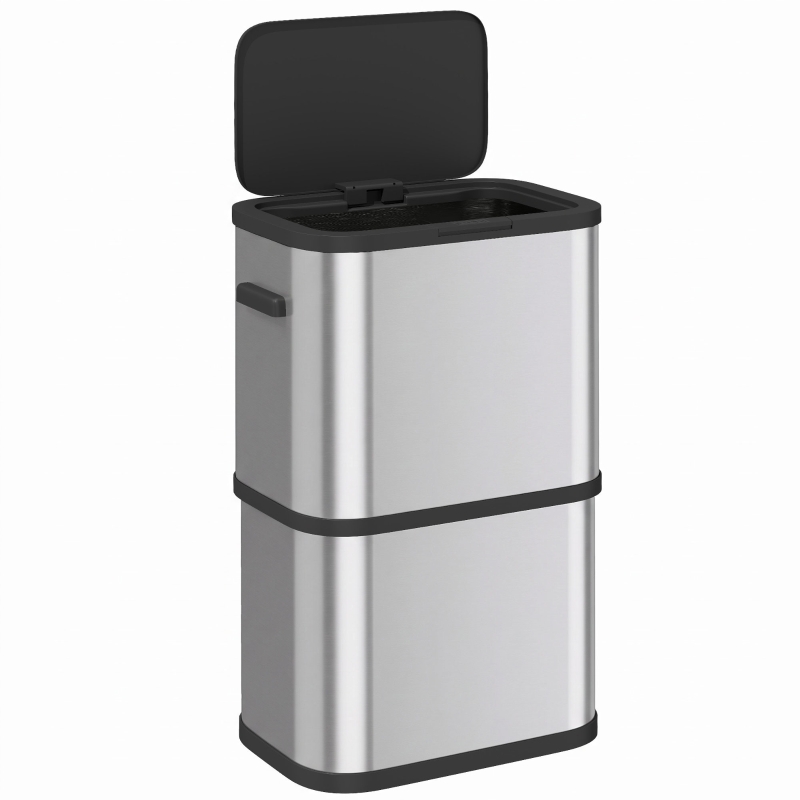 HOMCOM 15.9 Gallon/60 L Garbage Can, Slim Stainless Steel Trash Can with Bag Holder, Soft-Close Lid, Touch-Top Opening, Silver