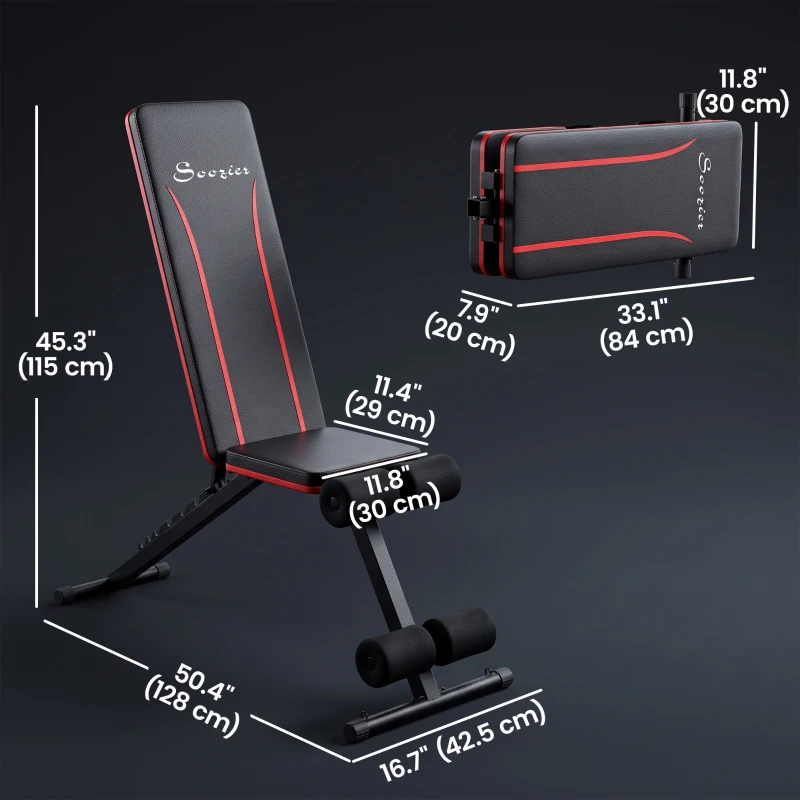 Soozier Adjustable Weight Bench for Home Gym, Foldable Incline Decline Bench Press with Resistance Bands, 7-Position Backrest