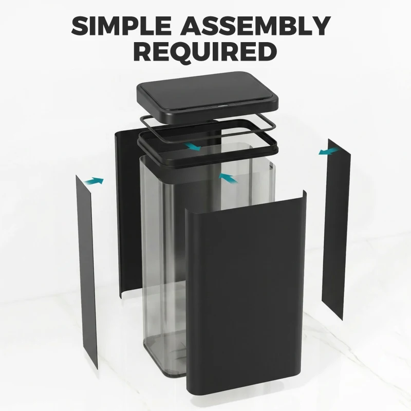 HOMCOM 13.2 Gal (50 L) Automatic Garbage Can w/ Soft-Close Lid, Trash Can with Fingerprint Resistant Stainless Steel, Black
