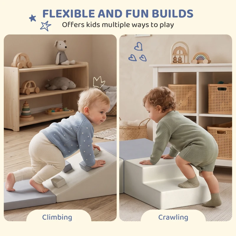 Qaba Soft Play Set, 4-Piece Climbing Blocks for Baby, Indoor Soft Play Toys with PU Leather