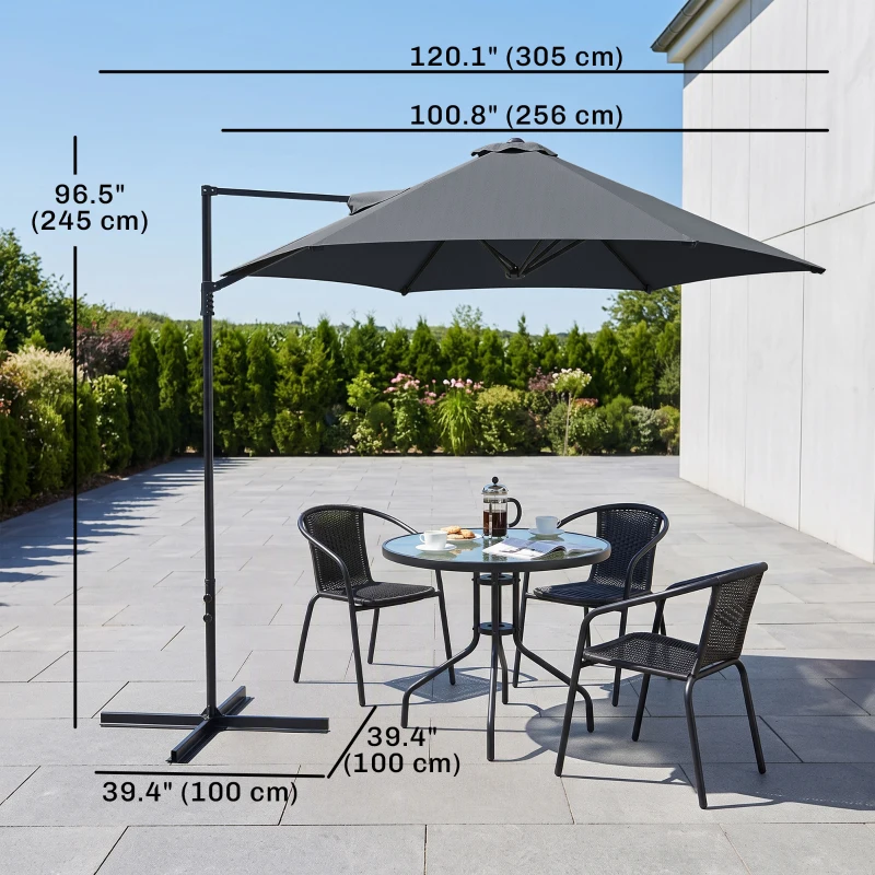 Outsunny 8.5FT Outdoor Cantilever Roma Parasol with 360° Rotation and Cross Base, Offset Patio Umbrella for Garden, Dark Grey