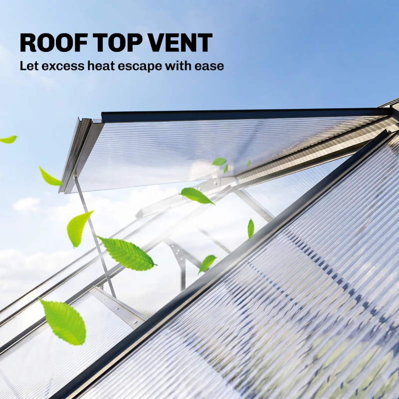 Outsunny Polycarbonate Greenhouse, Heavy Duty Outdoor Aluminum Walk-in Green House Kit Vent Door, 6.2'x8.3'x6.6' Gray