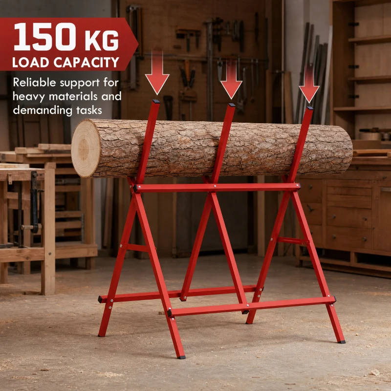 HOMCOM Foldable Saw Horse, Heavy Duty Cutting Stand with Adjustable Height and Width, A-Frame Sawhorse with Locking Buckle