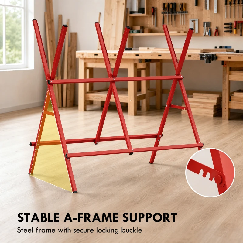 HOMCOM Foldable Saw Horse, Heavy Duty Cutting Stand with Adjustable Height and Width, A-Frame Sawhorse with Locking Buckle