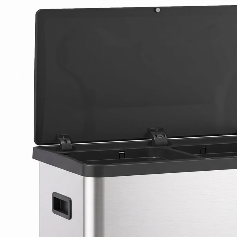 HOMCOM Automatic Trash Can, 15.8Gal / 60L Touchless Garbage Can with Dual Compartments, Stainless Steel, Silver