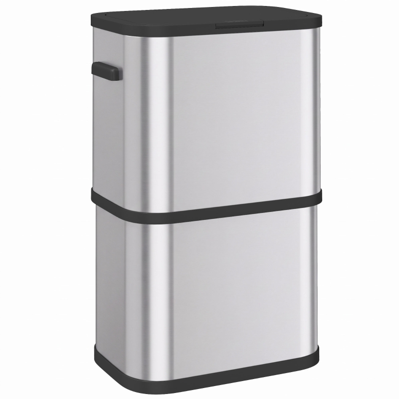 HOMCOM 15.9 Gallon/60 L Garbage Can, Slim Stainless Steel Trash Can with Bag Holder, Soft-Close Lid, Touch-Top Opening, Silver