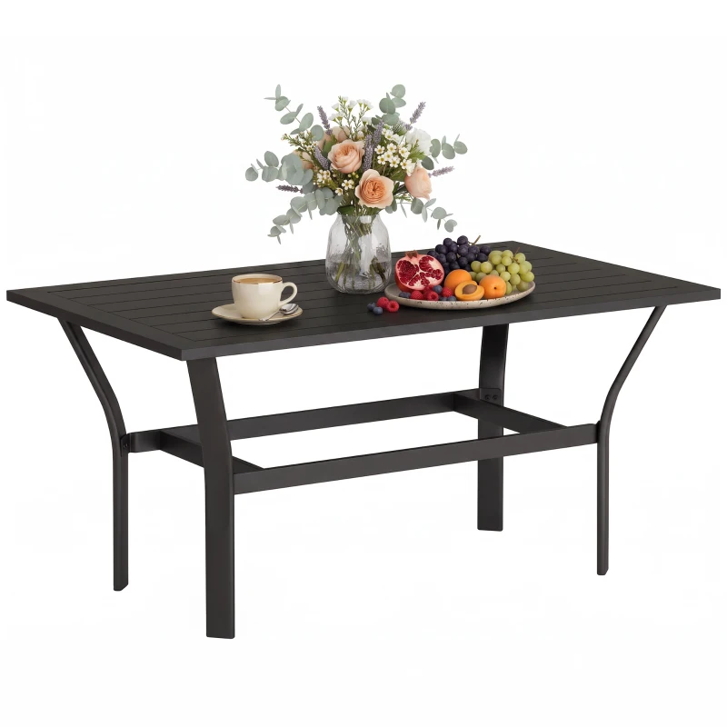 Outsunny Outdoor Side Table with Slatted Tabletop, Metal Patio Coffee Table for Garden, Balcony, Black