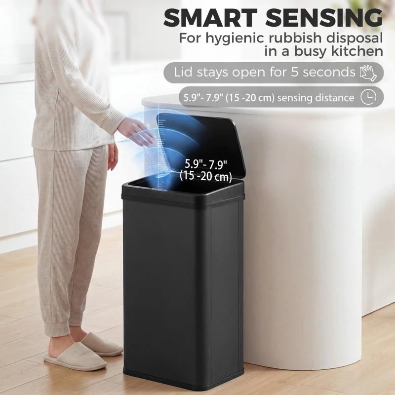 HOMCOM 13.2 Gal (50 L) Automatic Garbage Can w/ Soft-Close Lid, Trash Can with Fingerprint Resistant Stainless Steel, Black