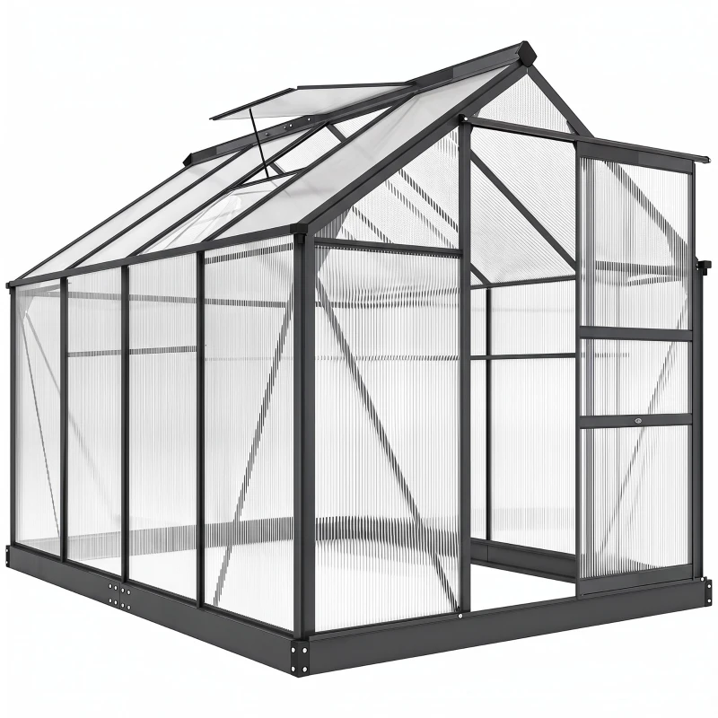 Outsunny Polycarbonate Greenhouse, Heavy Duty Outdoor Aluminum Walk-in Green House Kit Vent Door, 6.2'x8.3'x6.6' Gray