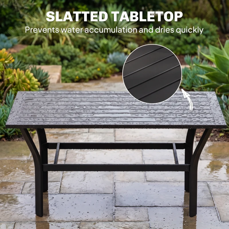 Outsunny Outdoor Side Table with Slatted Tabletop, Metal Patio Coffee Table for Garden, Balcony, Black