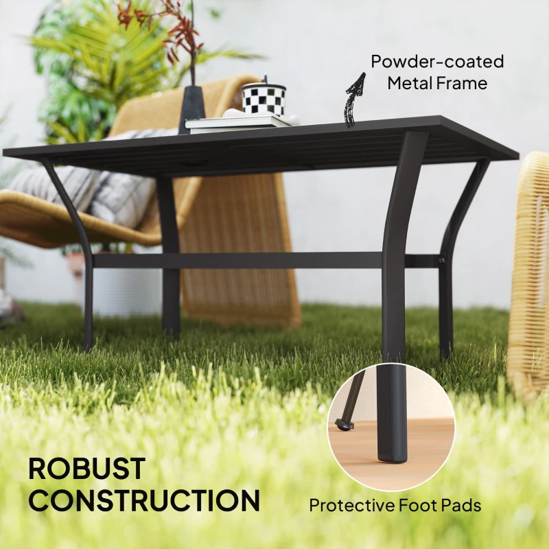 Outsunny Outdoor Side Table with Slatted Tabletop, Metal Patio Coffee Table for Garden, Balcony, Black