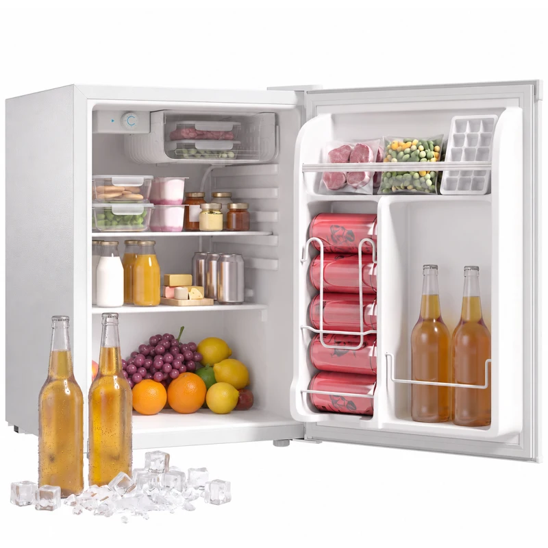 HOMCOM 2.6 Cu Ft Mini Fridge with Chiller Box, Single Door Compact Refrigerator, Adjustable Thermostat, Reversible Door, White