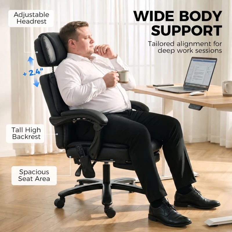HOMCOM Massage Office Chair with Heat, 400lbs Heavy Duty Desk Chair with Adjustable Headrest, Reclining, Footrest, Black