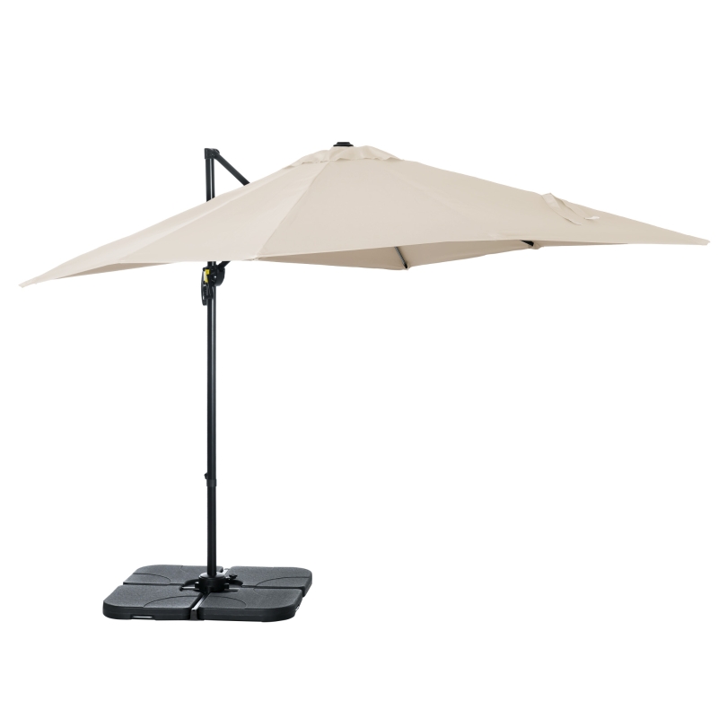 Outsunny 8' x 8' Square Patio Hanging Offset Umbrella with 360° Rotation, Aluminum Outdoor Cantilever Parasol with Crank & Tilt, Sun Canopy Shelter with Cross Base, White