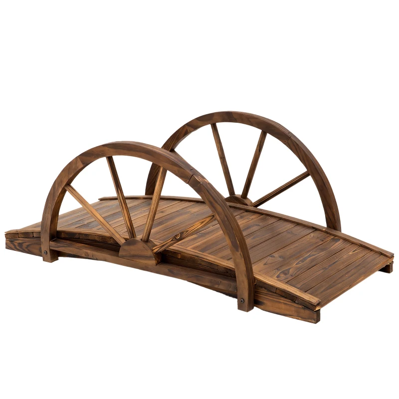 Outsunny 3.3ft Wooden Garden Bridge Arc Footbridge with Half-Wheel Style Railings & Solid Fir Construction, Stained Wood